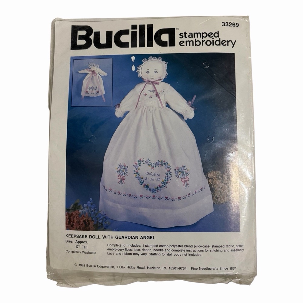 Bucilla Stamped Embroidery Kit Keepsake Doll Guardian Angel #33269 USA 1992 NEW